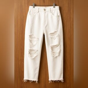 Juniors 15 VIOLET II White Frayed Straight Leg Jeans High Rise Raw Edge DenimNWT